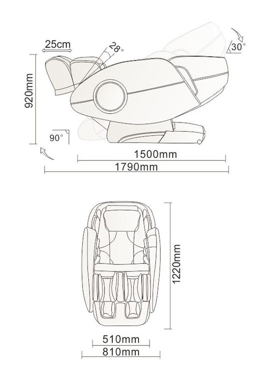 tp9000_meretek Osaki TP 9000 masszázsfotel méretek